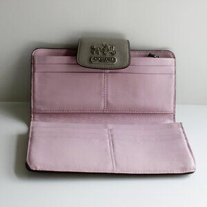 Coach Grey & Pink Leather Small Wallet - Silver Horse & Carriage Logo 🎀
